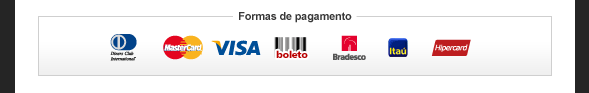 Formas de Pagamento - Diners Club International - MasterCard - Visa - Boleto - Bradesco - Ita&uacute; - Hipercard