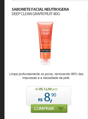 SABONETE FACIAL NEUTROGENA DEEP CLEAN GRAPEFRUIT 80G - Limpa profundamente os poros, removendo 99% das impurezas e a oleosidade da pele. de R$ 12,00 por: R$ 8,90 - Comprar