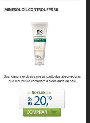 MINESOL OIL CONTROL FPS 30 - Sua f&oacute;rmula exclusiva possui part&iacute;culas absorvedoras que reduzem e controlam a oleosidade da pele. - de R$ 63,80 por: 3x 20,10 - Comprar